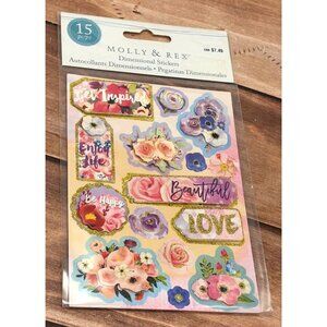 HTF 2015 MOLLY & REX DIMENSIONAL LOVE HEART VALENTINE STICKERS FLORAL INSPIRE